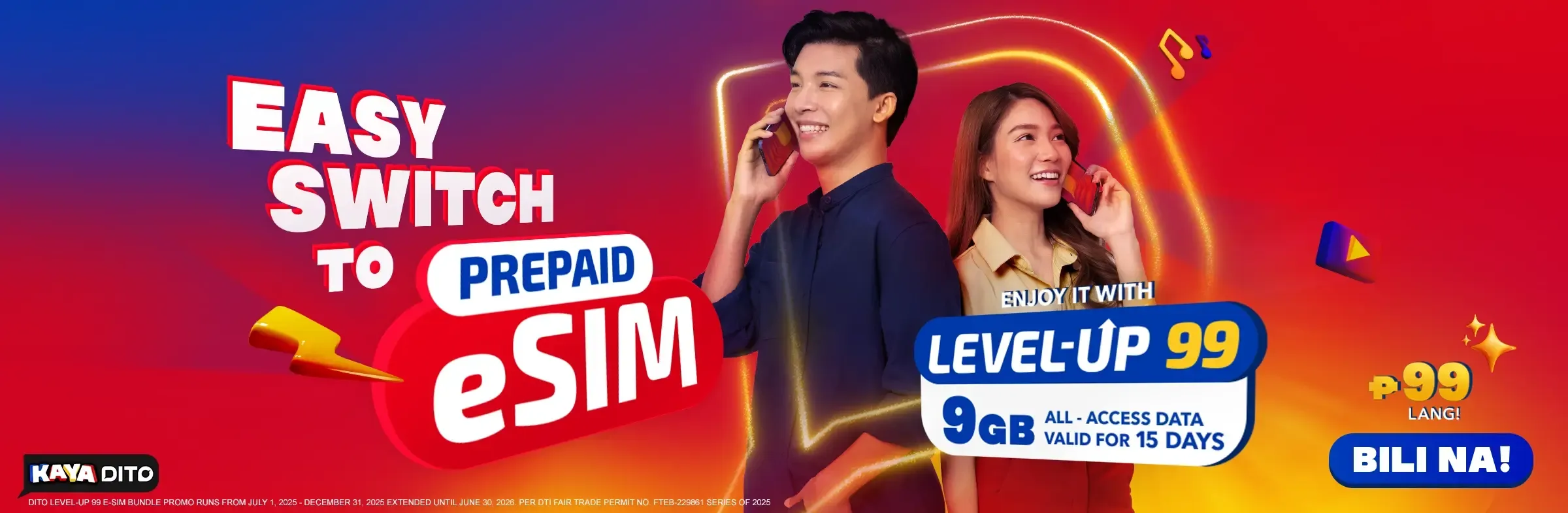 DITO Prepaid eSIM official banner: Easy Switch to Prepaid eSIM, ₱99