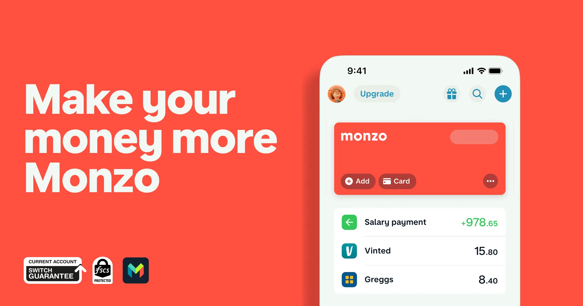 Monzo 英国数字银行官方 App 与银行卡